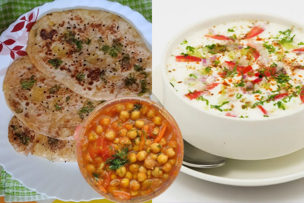 Aloo Kulcha with raita and chana masala