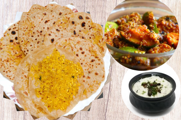Dal paratha with pickle and curd