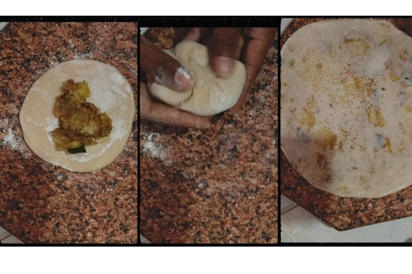 Shaping aloo Paratha